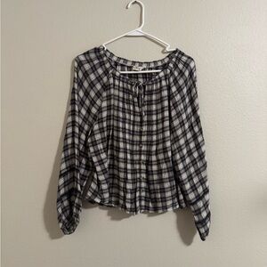 Lucky Brand Black and White Plaid Blouse